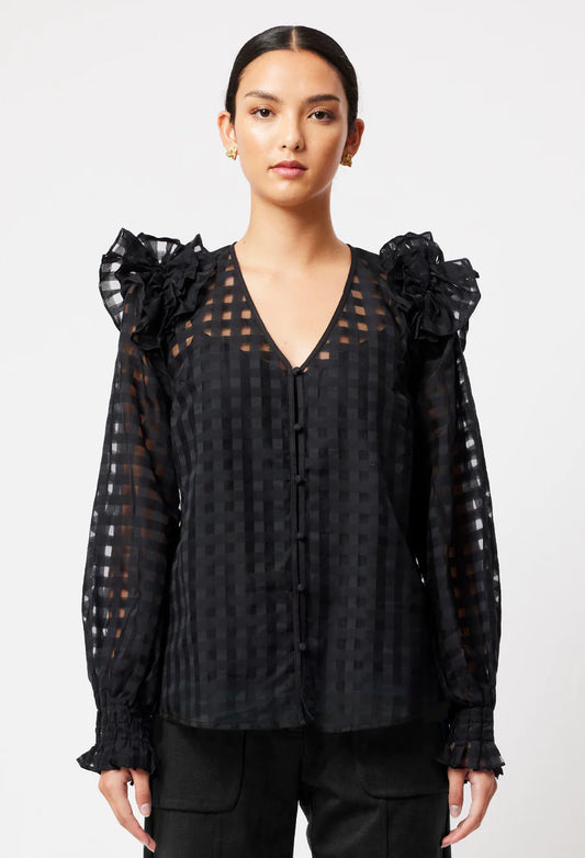 Aquila Cotton Silk Self Check Shirt - Black