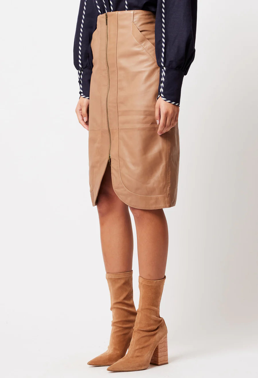 Stella Leather Skirt - Husk