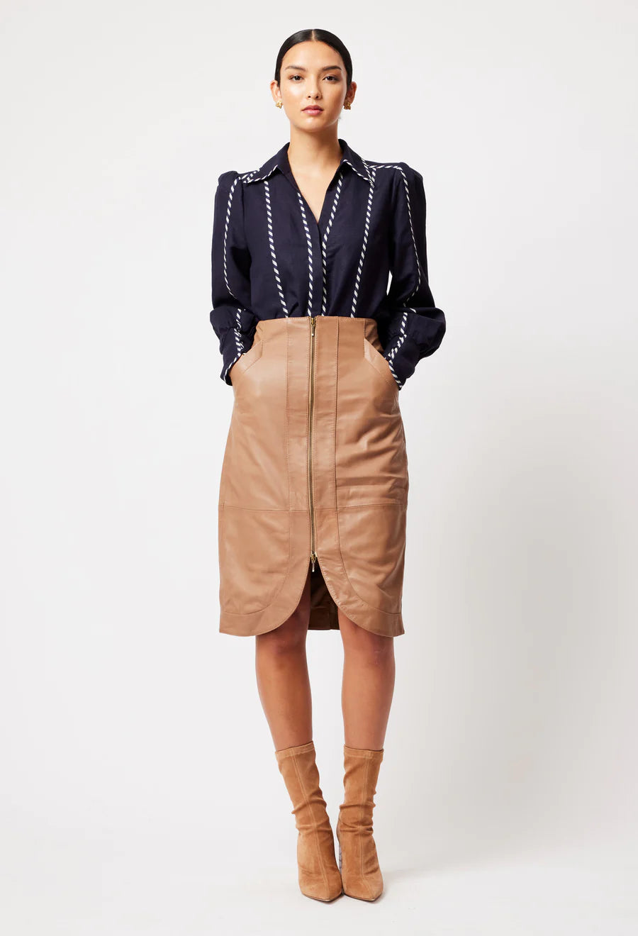 Stella Leather Skirt - Husk
