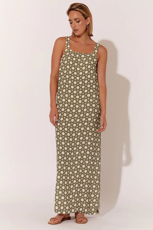 Emily Geometric Print Dress - Olive/ Ivory