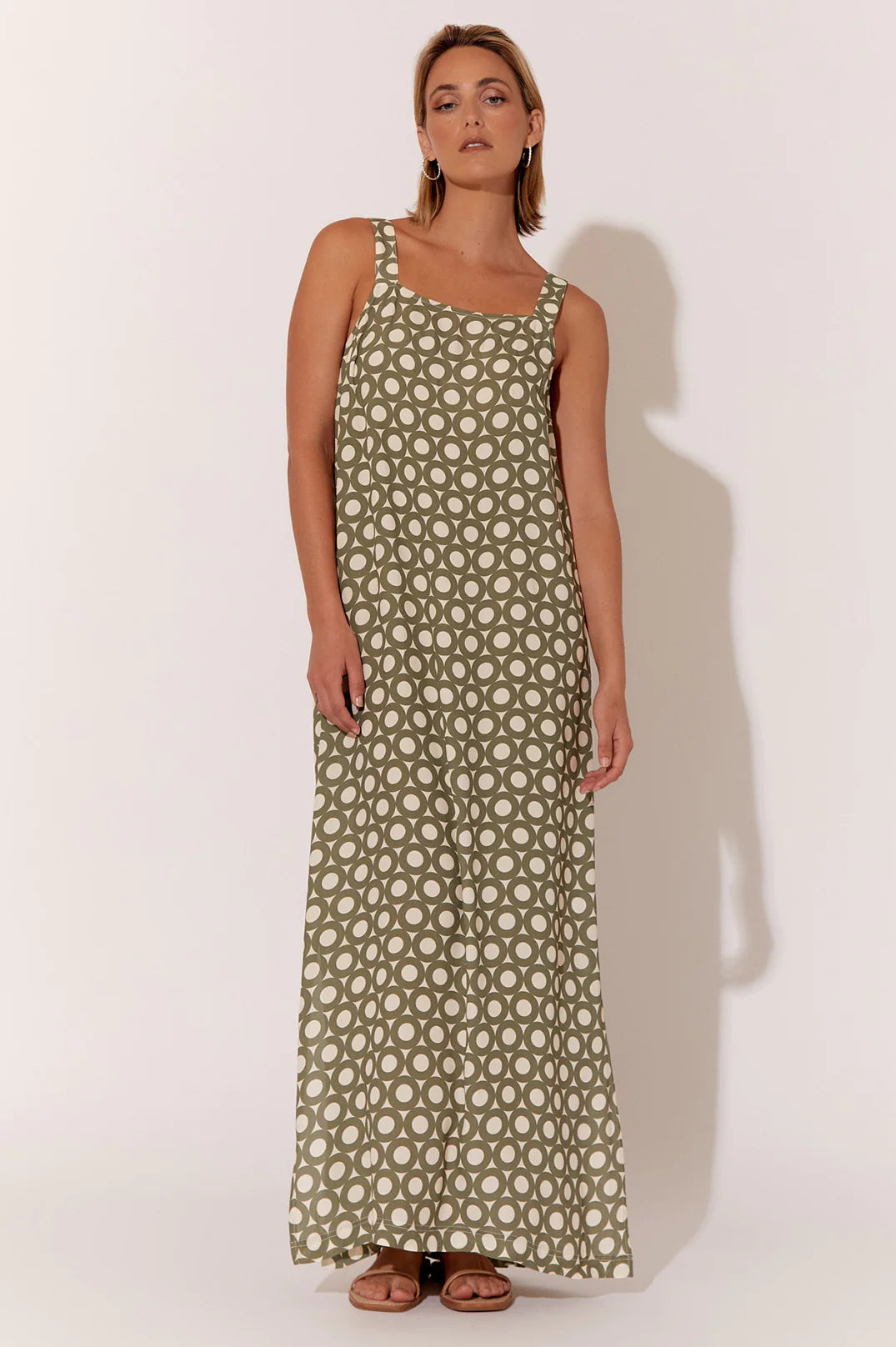 Emily Geometric Print Dress - Olive/ Ivory