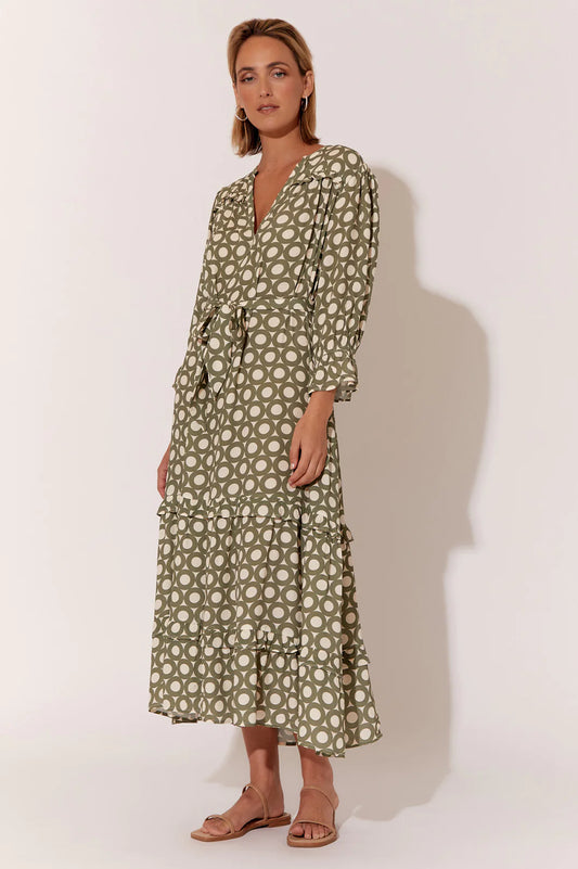 Frances Geometric Print Dress - Olive/ Ivory