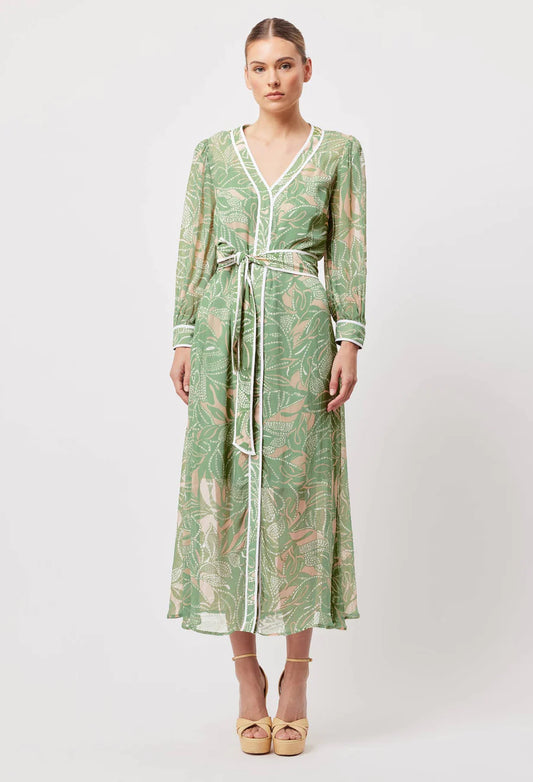 Tulum Viscose Chiffon Binding Detail V Neck Coat Dress